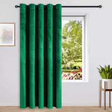 (Green Emerald) Blackout Door Curtains Crushed Velvet Thermal Insulated Ringtop Eyelet Curtain Panel with Tieback