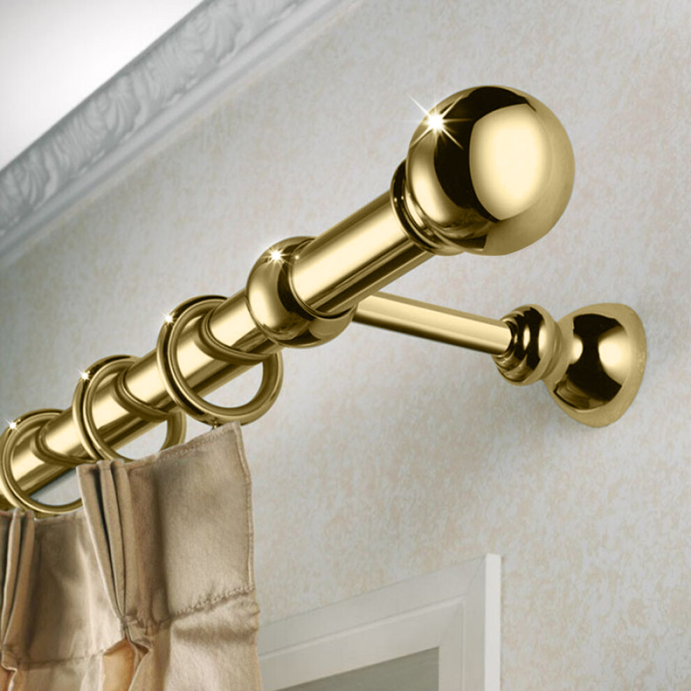 Bedlooms (160-300Cm (63" - 118" In), Antique Brass) Plain Metal Ball Curtain Pole 28Mm - Extendable Curtain Rod With Rings & Bracket Set