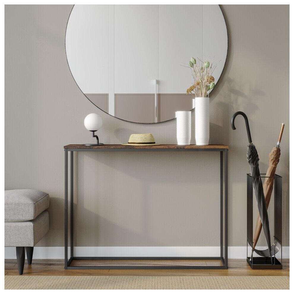 (Rustic Brown & Black Legs) 107cm Stand Entry Console Table Hallway Entrance