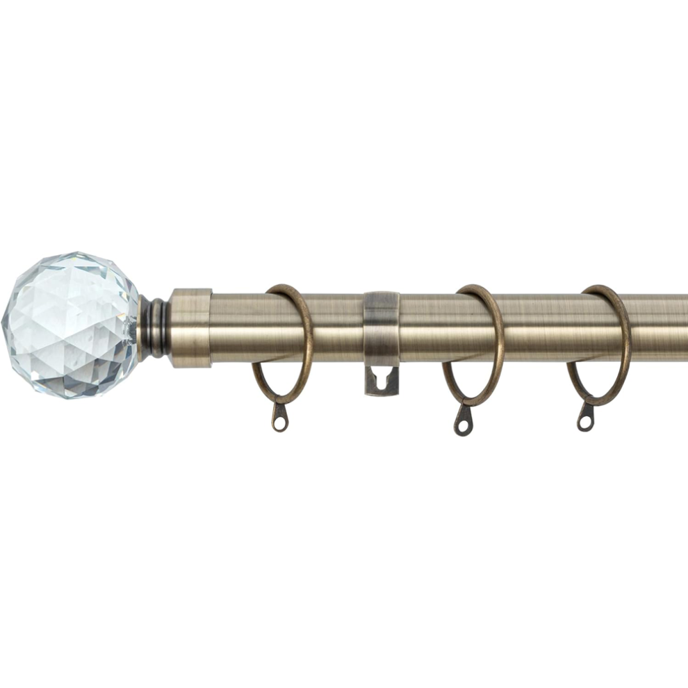 (Antique Brass, 120cm - 220cm, 47" to 87" Approx) A.Unique Home Gem Crystal Ball Metal Extendable Curtain Pole with Rings and Fittings, In a Variety of Colours and Sizes (25/28mm)