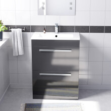 Nes Home Dark Grey 600mm Floorstanding 2 Drawer Vanity Slim Basin Unit