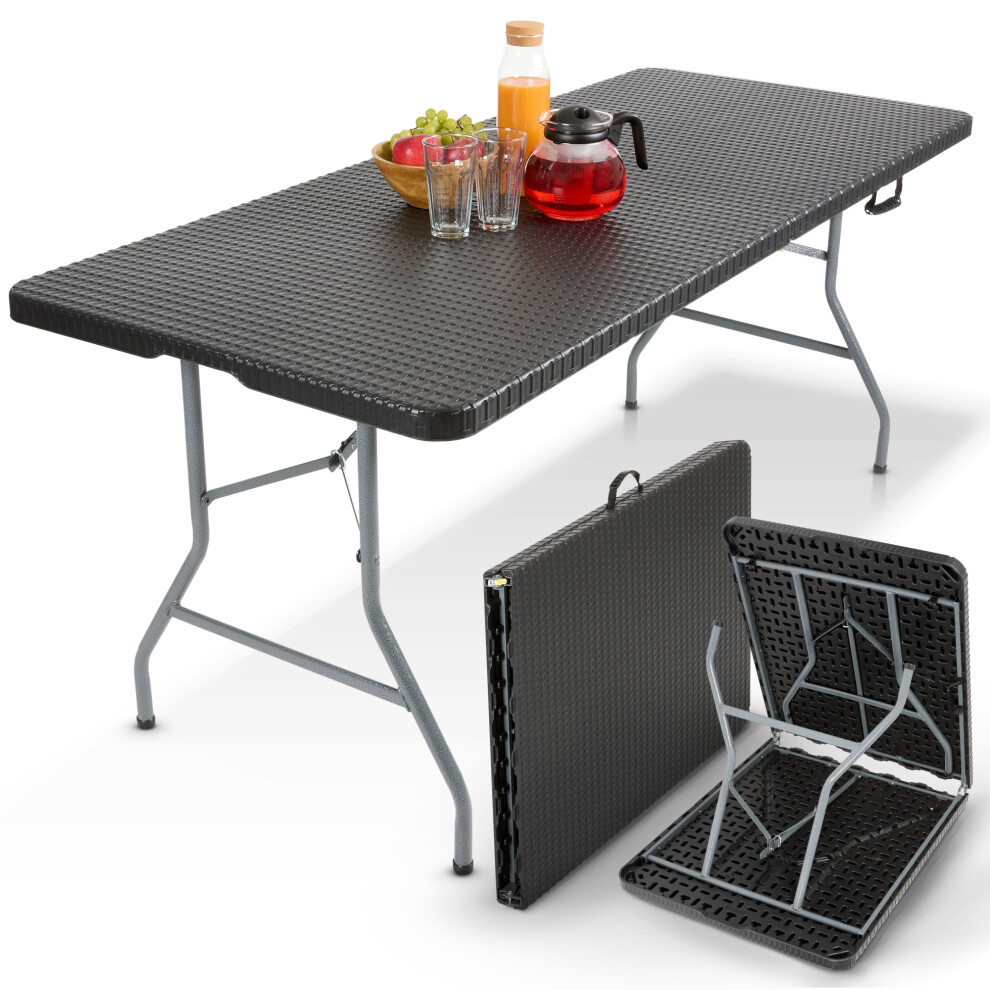 AREBOS Garden Beer Table | foldable | 182 x 74 x 74 cm | rattan look | camping table | party table | folding table | Ink. Carrying handle | Black