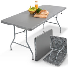 AREBOS Folding Garden Beer Table 182x74x74 cm, Rattan-look, Anthracite, Foldable with Carrying Handle, Weatherproof HDPE Top, Seats 8