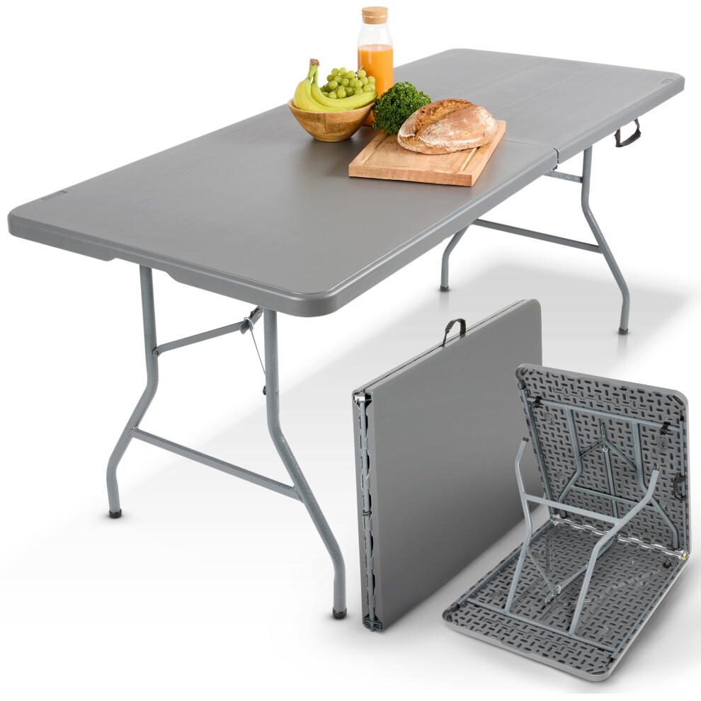 AREBOS Garden Beer Table | foldable | 182 x 74 x 74 cm | rattan look | camping table | party table | folding table | Ink. Carrying handle | Anthracite