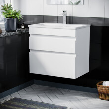 Nes Home White 600mm PVC 2 Drawer Wall Hung Vanity Cabinet and Slim Basin Unit