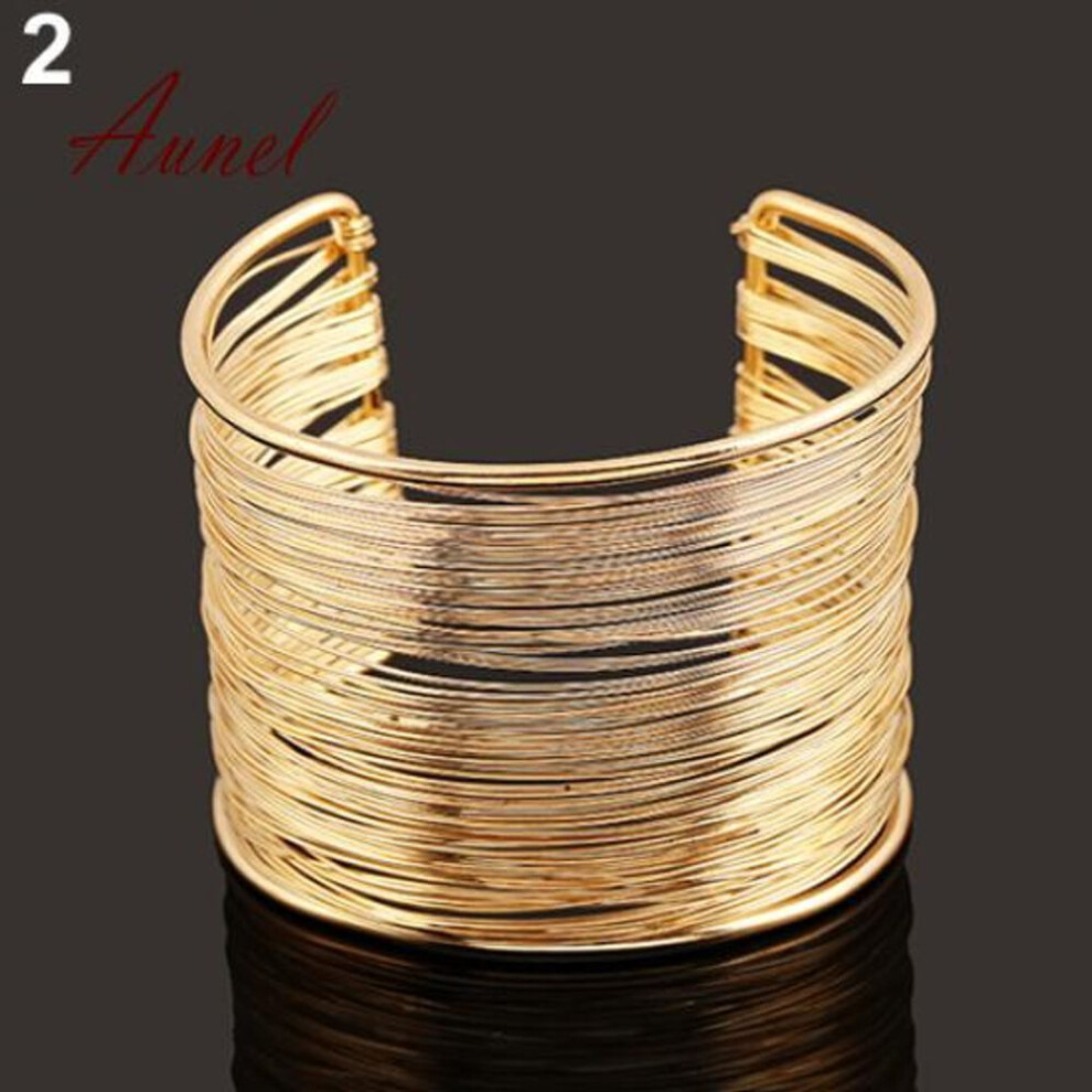 (golden) Fantastic Multilayer Metal Wires Strings Open Bangle Wide Cuff Bracelet