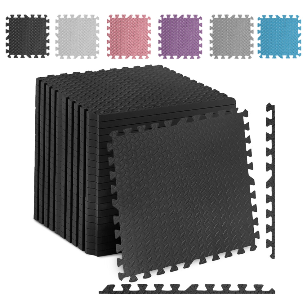(Black, 16 Pcs (64 sq.ft)) Gym Floor Mat Eva Foam Exercise Interlocking Tiles