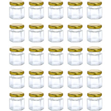 Hexagonal Glass Jars 30pcs 45ml Mini Mason Jars with Gold Airtight Lids for Honey, Jam, Spices, Pickles, Crafts & Storage Small Jars