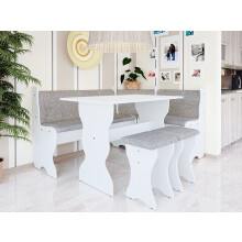 Thomas Corner Dining Set: Ready-to-Assemble Kitchen Table with Upholstered Bench & 2 Storage Stools (White/Grey or White/Alfa 13)