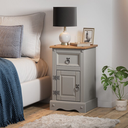 Mercers Furniture Corona Grey Narrow Pot Cupboard Bedside Cabinet Solid Wood Pine