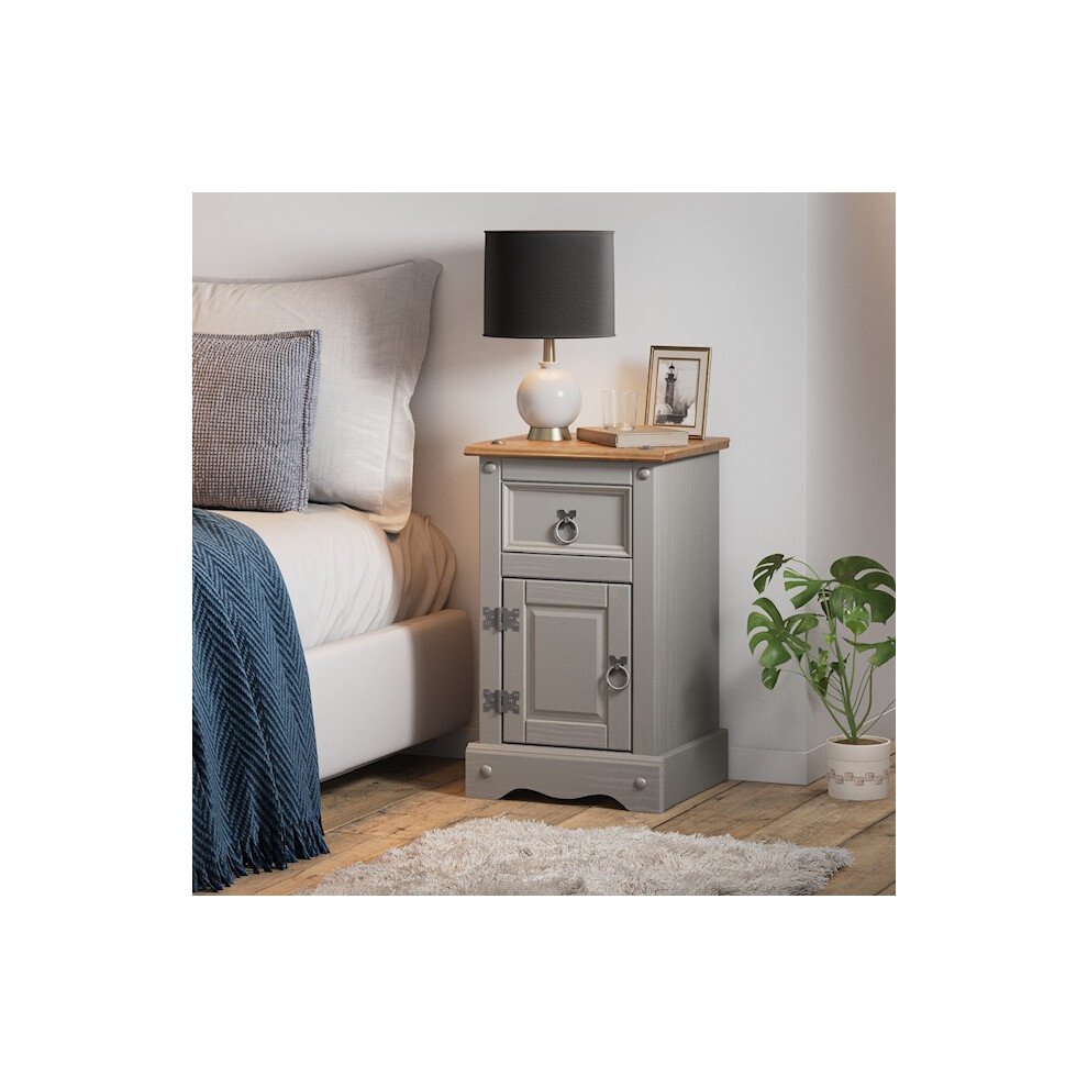 Mercers Furniture Corona Wax Narrow Pot Cupboard Bedside Pine Bedroom Furniture Grey