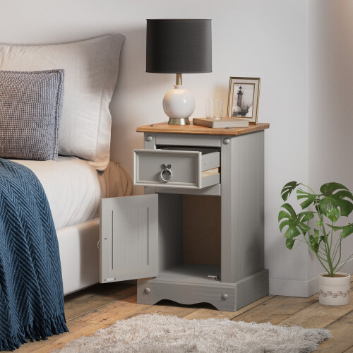 Mercers Furniture Corona Grey Narrow Pot Cupboard Bedside Cabinet Solid Wood Pine 1
