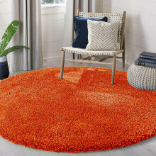 (Orange ) Circle Round Shaggy Rug Larges Living Room Mats