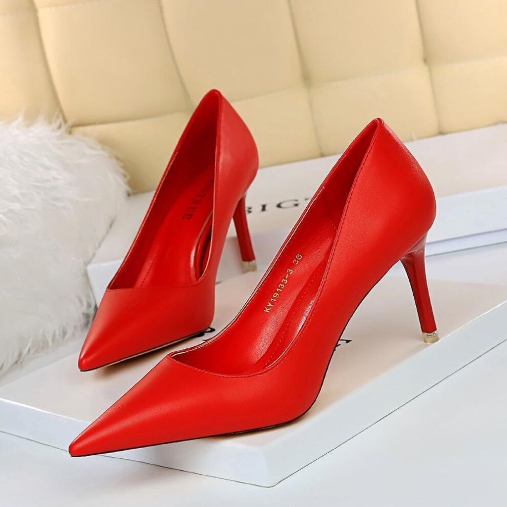 (red, 42) Bigtree Women's Fashion Simple Summer High Heels Thin Heel High Heel Shallow Mouth Pointed Sexy Single Shoe