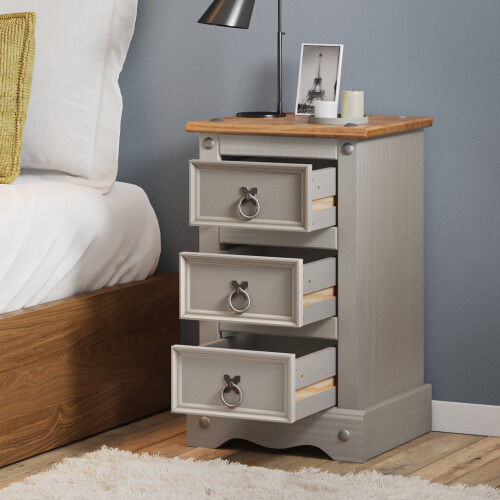 Mercers Furniture Corona Grey Wax Narrow Bedside Rustic 1