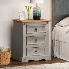 Corona Grey Wax Large Bedside Cabinet Table Solid Wood Mexican Pine Wooden