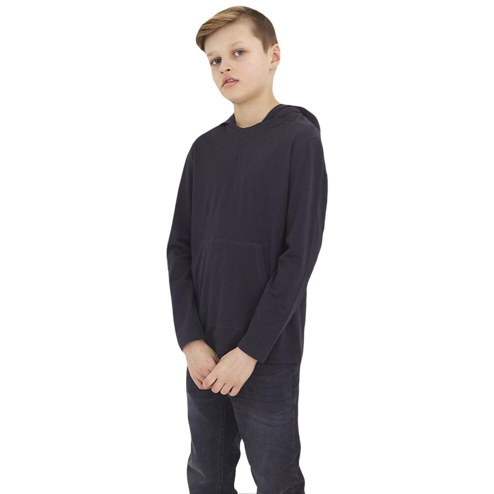 (Black, 7-8 Years) Kids Plain Hoodies Fleece Sweatshirt Casual Jumper