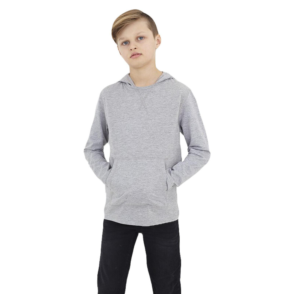 (Marl Grey, 11-12 Years) Kids Plain Hoodies Fleece Sweatshirt Casual Jumper
