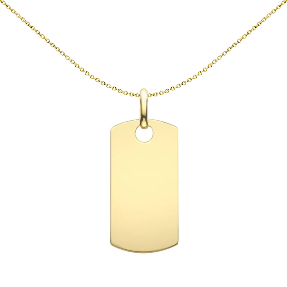 Jewelco London Mens 9ct Yellow Gold Rectangular Dog Tag Charm Pendant - 20x10mm - FANR02604