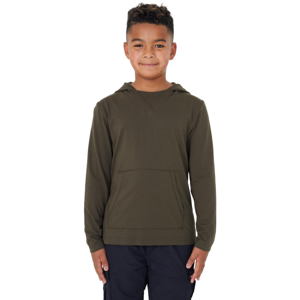 (Khaki, 11-12 Years) Kids Plain Hoodies Fleece Sweatshirt Casual Jumper