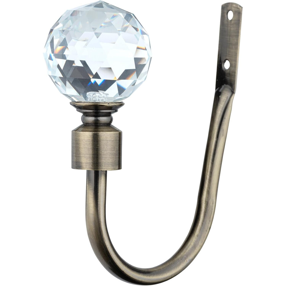 (Antique Brass, Holdbacks) A.Unique Home Gem Crystal Ball Metal Extendable Curtain Pole with Rings and Fittings, In a Variety of Colours and Sizes (25/28mm)