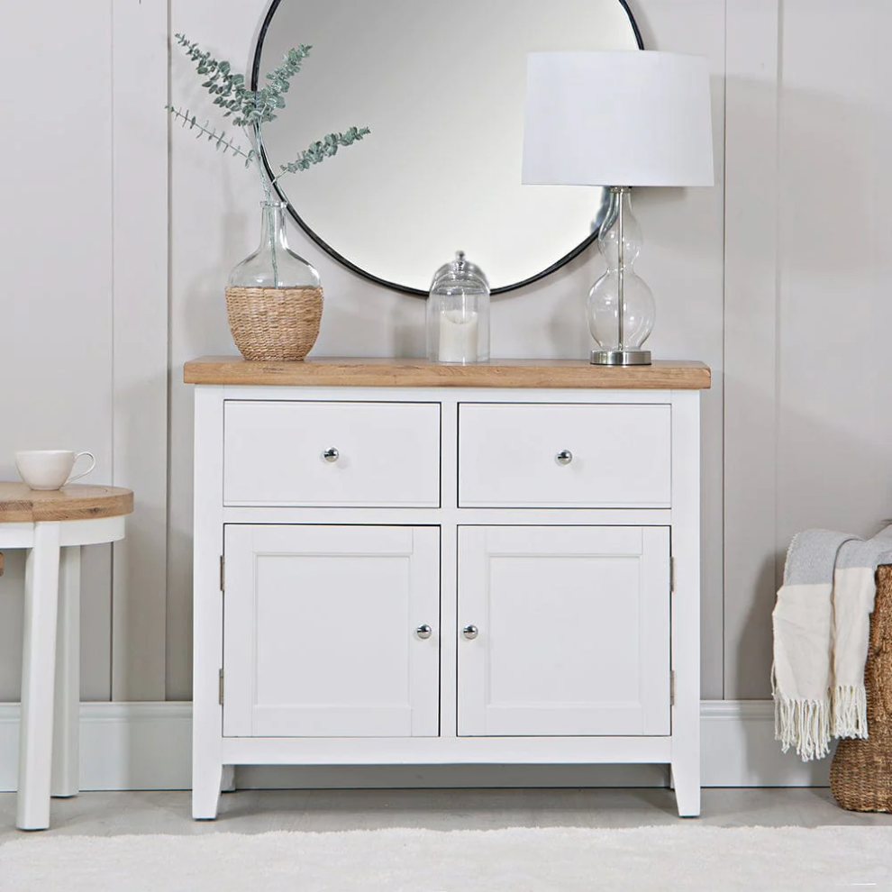 (White - Large) Sideboard Solid Oak Veneer White Storage Cabinet Fully Assembled