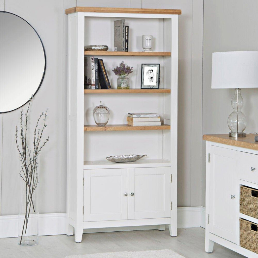 Open Shelved Bookcase / Cabinet White Solid Oak Veneer Fully Assembled
