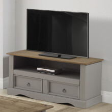 Corona Grey Wax Flat Screen TV Unit Wooden Pine Stand