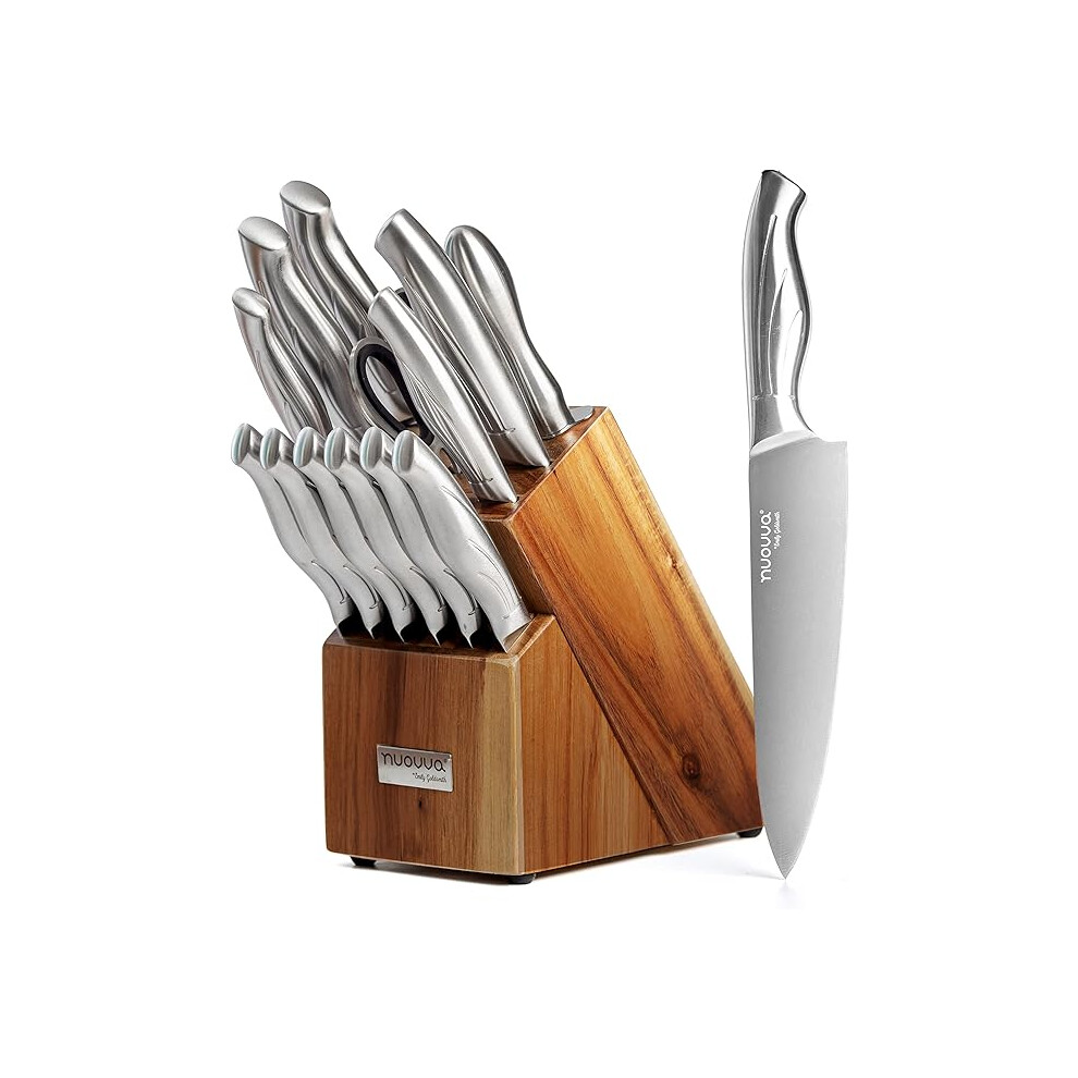Kitchen Knife Block Set 14-Piece Knife Set with Hardwood Block Stainless Steel Blades Hollow Knife Set for Chopping, Slicing, Dicing by Nuovva