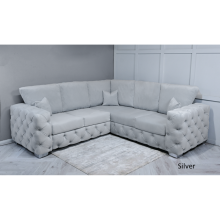 (Silver Velvet, 5 Seater Corner Sofa ) SNOOZE Velvet Ashton Full Back 5 Seater Corner Sofa Sets Upholstered Plush Fabric Sofa Handmade UK