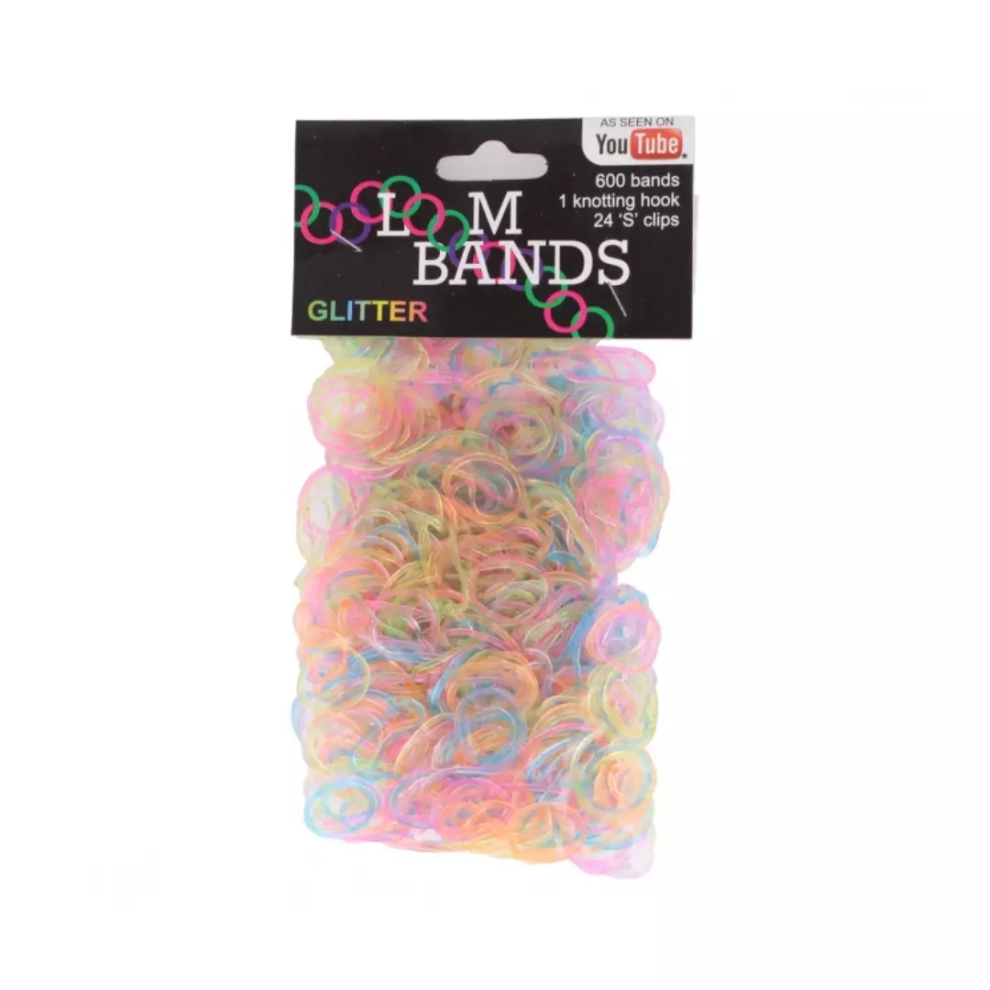 Lnd Gifts 600 Loom Bands Glitter Mixed 1 Knotting Hook 24 S Clips