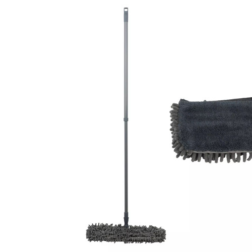 (Grey) 360° Extendable Microfibre Mop Double Sided Flat Floor Cleaner Sweeper Wet Dry