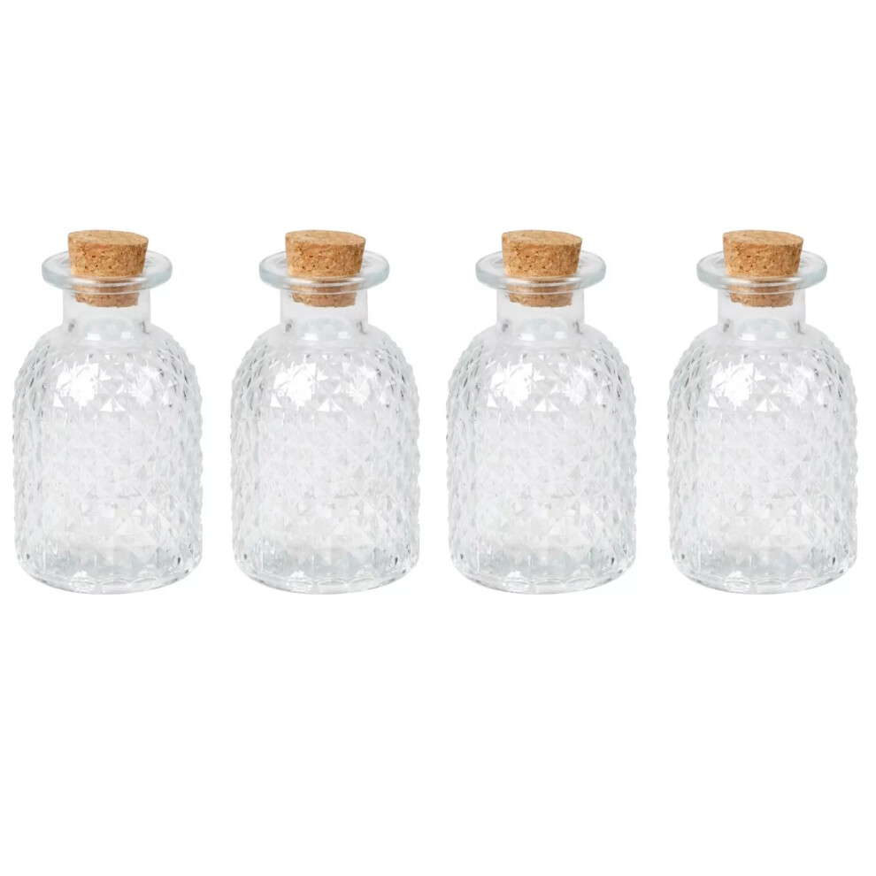 (4 x Geometric - 100ml) 4x Glass Jars Bottles with Cork Lids Small Container Spice Craft Wedding Favours