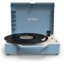 Victrola Re-Spin Sustainable Suitcase Record Player with Vinyl Streaming to Bluetooth Speakers | Made with 25% Recycled Plastic - Blue