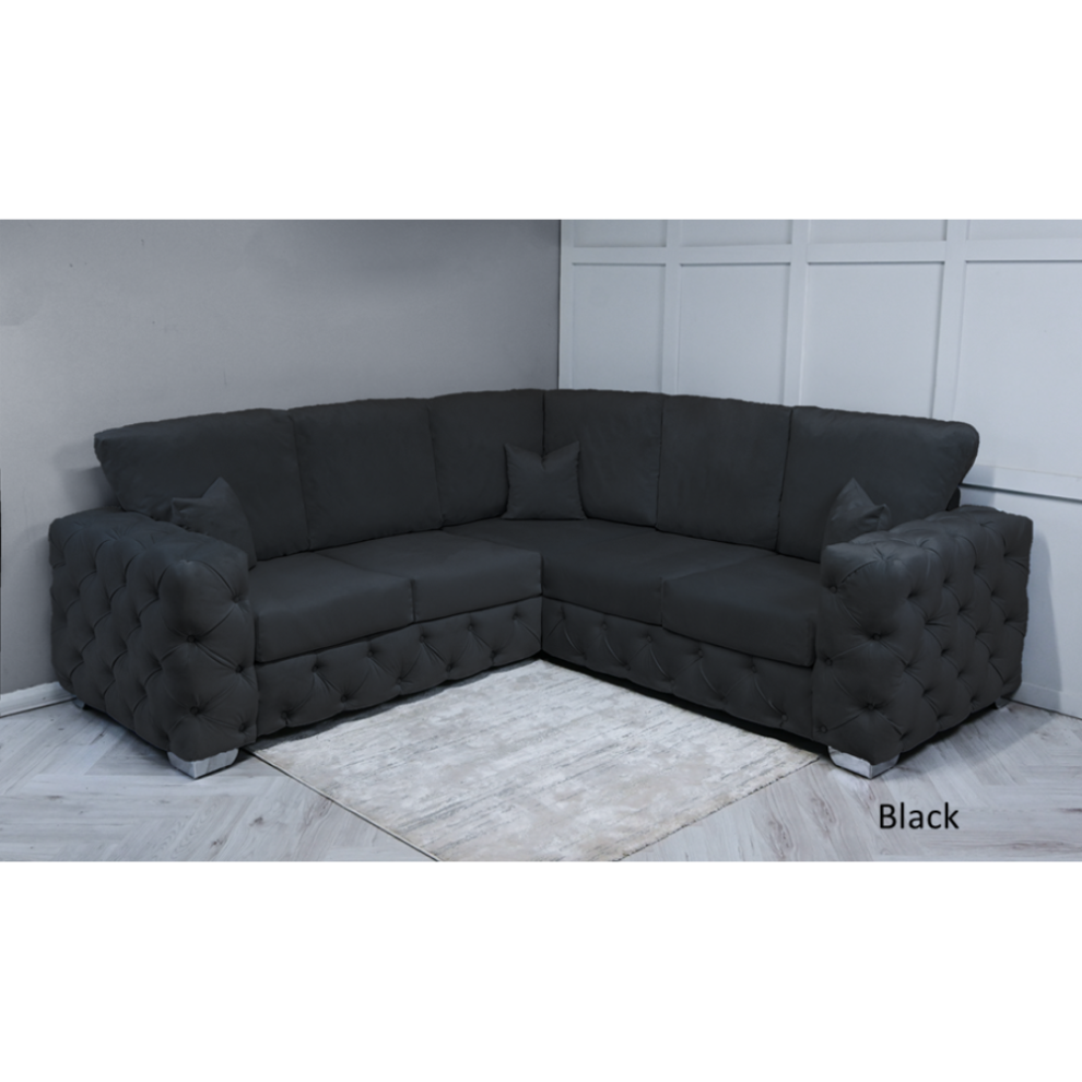 (Black Velvet, 5 Seater Corner Sofa ) SNOOZE Velvet Ashton Full Back 5 Seater Corner Sofa Sets Upholstered Plush Fabric Sofa Handmade UK-image-OPC-PFYJZBR-NEW