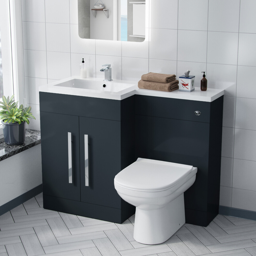 Nes Home Aric | 1100Mm Rh Btw Toilet, Wc Unit & Resin Basin Grey Flat Pack