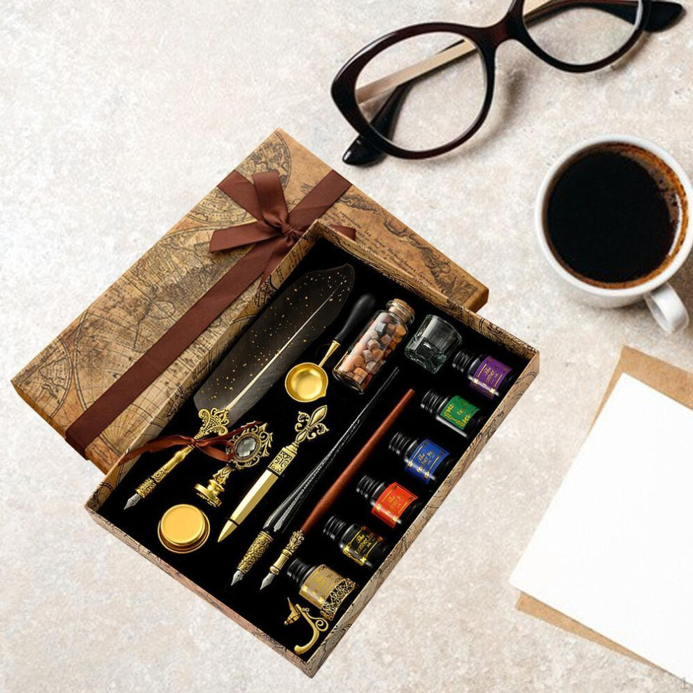(gray) Calligraphy Quill Pen And Ink Set Dip Kit For Drawing Students