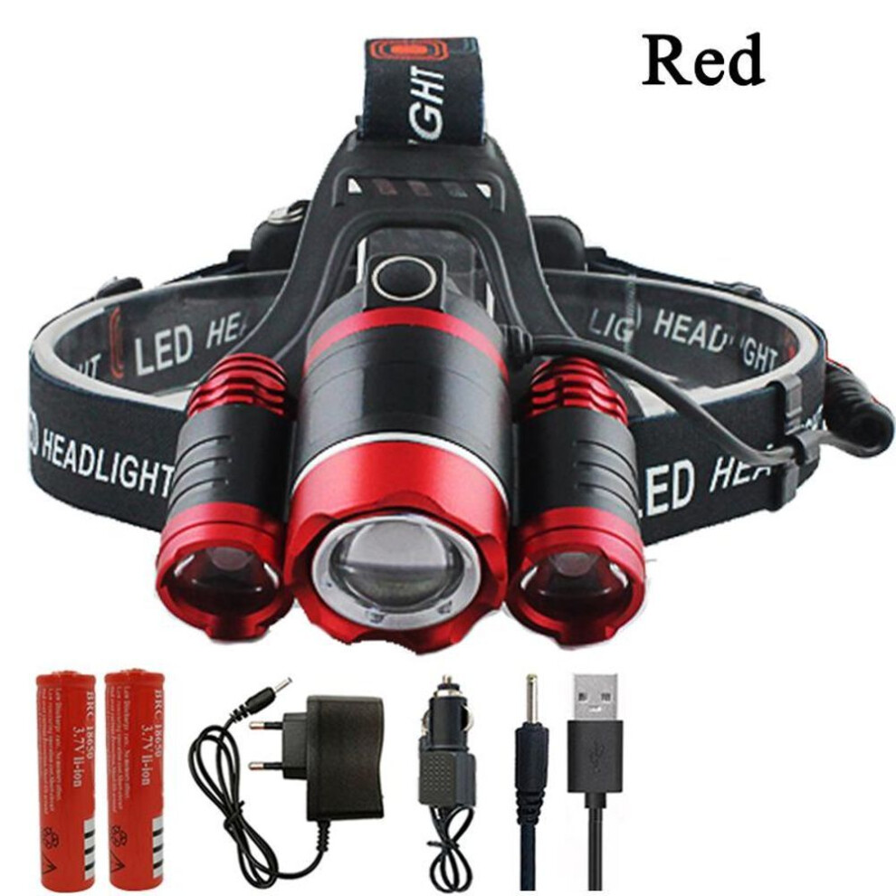 (Option C) 90,000LM LED Headlamp Headlight Zoomable Torch Head Flashlight Lamp 2*18650 Battery AC/Car/USB Charger Lights