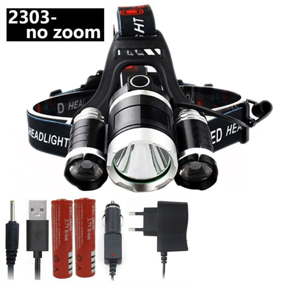 (Option A) 90,000lm Led Headlamp Headlight Zoomable Torch Head Flashlight Lamp 2*18650 Battery Ac/car/usb Charger Lights