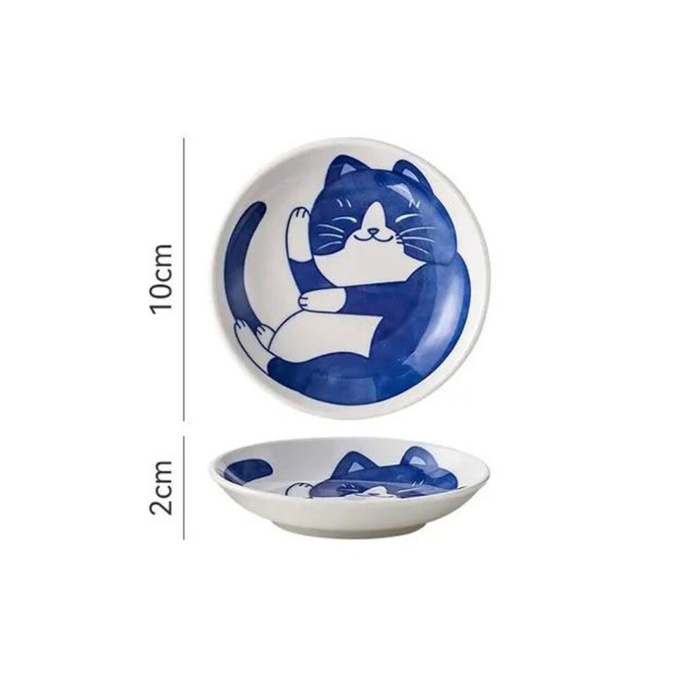 (A) Japanese Style Ceramic Dessert Sauce Dish Tableware Creative Cute Cartoon Lucky Cat Pattern Water Drop Shape Fruit Sushi Plates