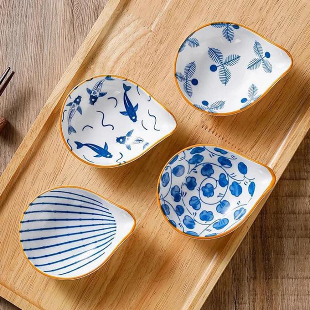 (A) 4pcs Ceramic Plate Japanese Style Household Seasoning Pottery Mini Dipping Dish Sushi Soy Sauce Snack Tableware