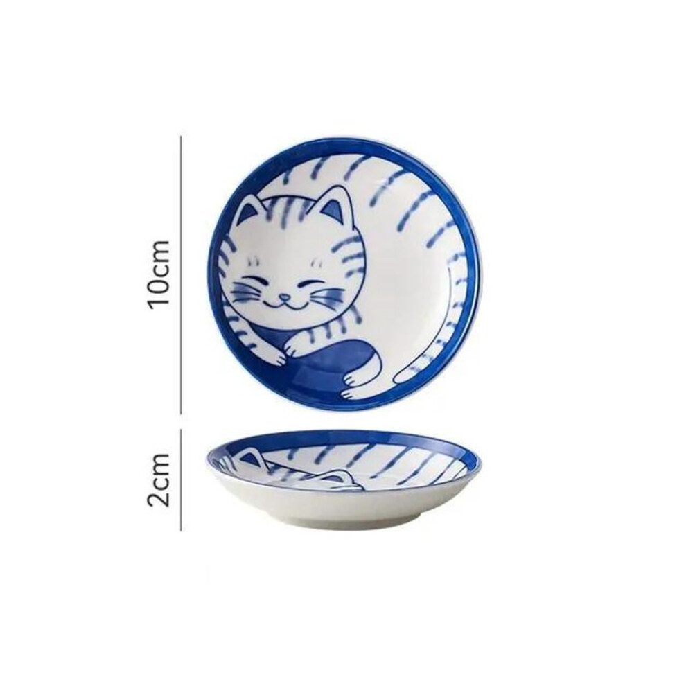 (C) Japanese Style Ceramic Dessert Sauce Dish Tableware Creative Cute Cartoon Lucky Cat Pattern Water Drop Shape Fruit Sushi Plates