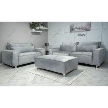 (Silver Velvet, Arm Chair) SNOOZE Online Velvet Sloane 3 and 2 Seater Sofa Sets, Corner Sofas For Living Room, Upholstered Plush Fabric 3 Seater Velvet Sofas
