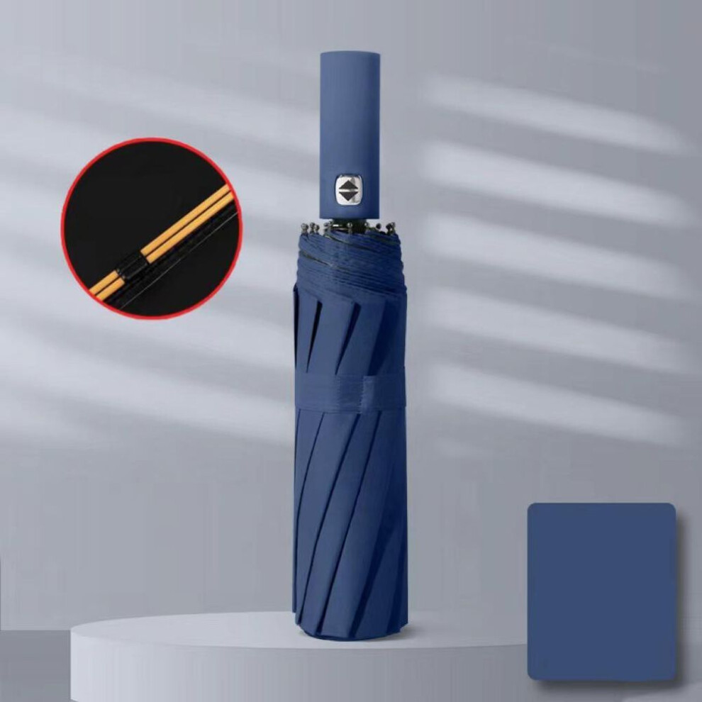(navy blue, 1PCS) 12 Bone Black Glue Fully Automatic Umbrella With Thick And Durable Keel Three Fold Umbrella Uv Resistant Folding Umbrella