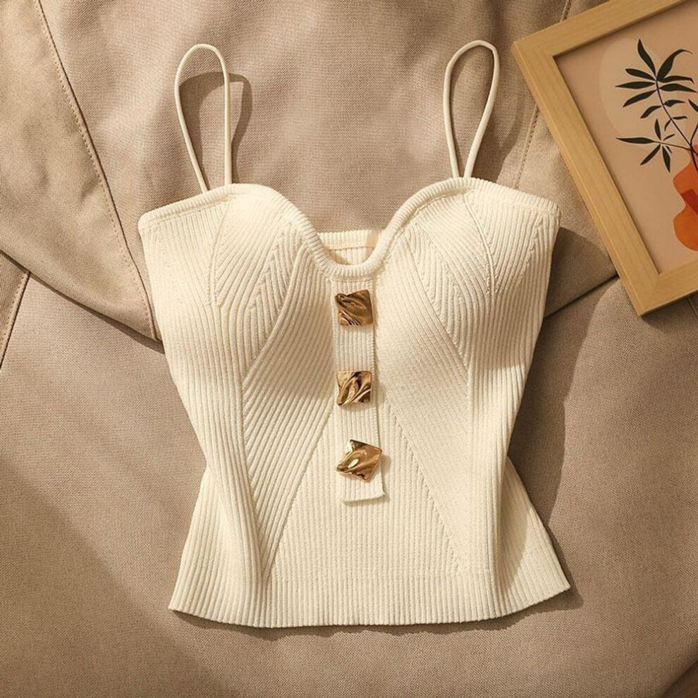(S, white) French Style Cross-knit Suspender Women Off Shoulder Sexy Beauty Slim Camisole Female Korean Fashion Sequins Bandeau Tops 2024