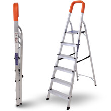 (6-Step Ladder) Aluminium Step Ladders - Heavy Duty Folding Ladder with Safety Handrail - Compact, Portable Step Ladder