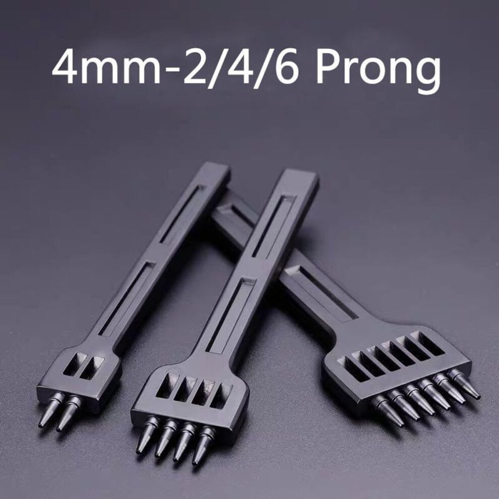 (4mm-2/4/6 Prong) 4/5/6mm Diy Hole Punches Lacing Stitching Leather Craft Tools Durable Black Portable New 2/4/6 Prong