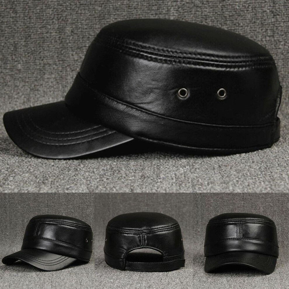 Men&apos;s  Sheepskin Leather Winter Ear Warm Hat Baseball Flat Cap