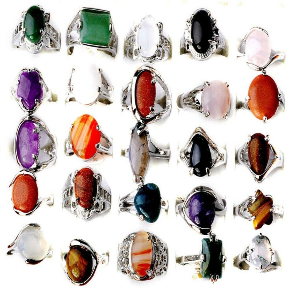 20pcs  Bulk Ring Natural Stone Plated Band Rings Jewelry