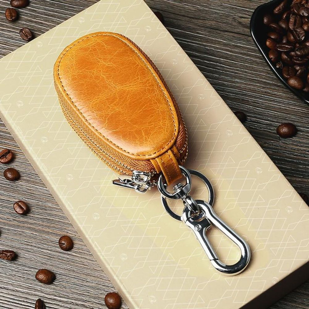 (brown) Retro Oil Wax Leather Car Key Holder Bag Keychain For Women Multi-function Mini Pocket Key Wallet Coin Pouch Women&apos;s Purses
